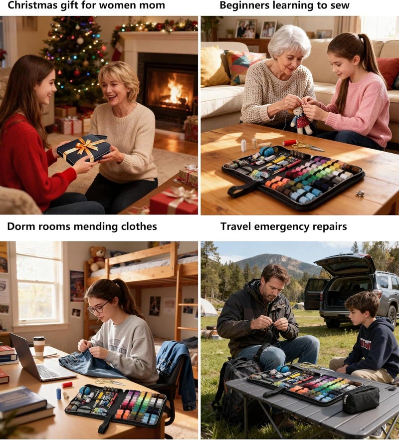 Cebelo Large Sewing Kit for Adults: 232Pcs Sewing Supplies for Hand Mending Clothes Emergency Repair for Home Travel Dorm - 2026 Christmas Gifts for Mom Grandma Students Beginner (Black) - Image 3
